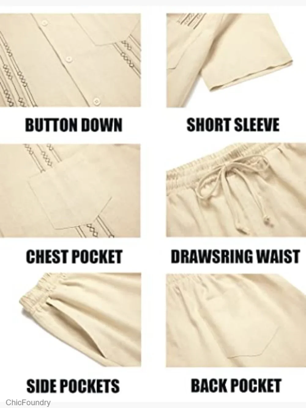 Men's Linen 2-Piece Set: Short Sleeve Button Down Shirt & Elastic Waist Shorts - Picture 5 of 7